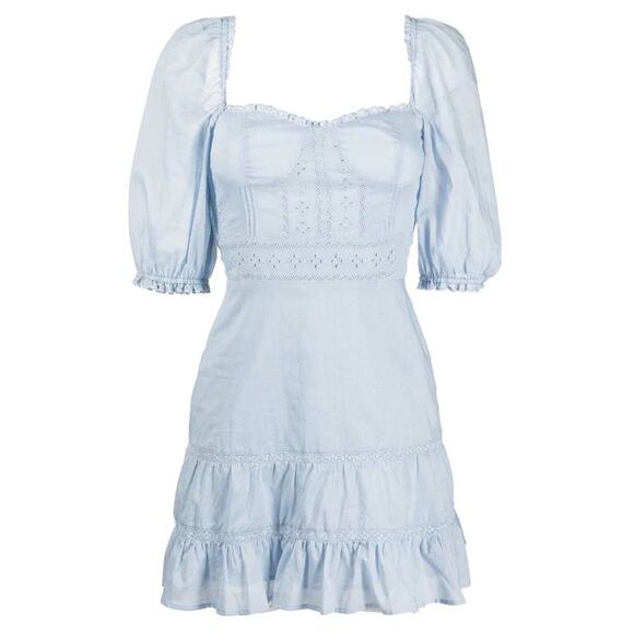 Reformation NWT Paxton Mini Dress Women’s Size 8 Mineral Puff Sleeve Cotton - Picture 1 of 5